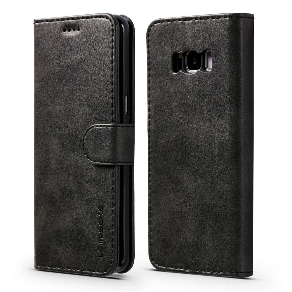 LC.IMEEKE Leather Wallet Mobile Shell for Samsung Galaxy S8 G950 - Black - 1