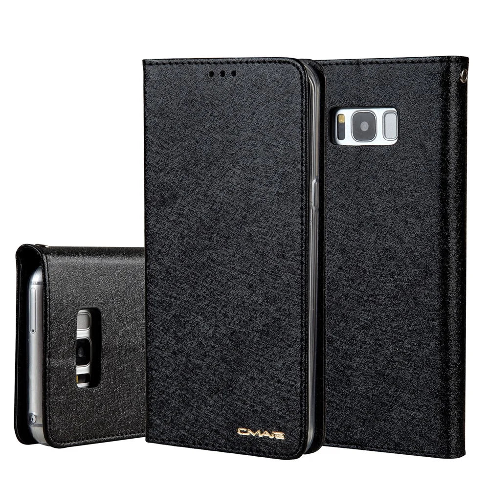 CMAI2 Series Silk Texture Wallet Stand Leather Case for Samsung Galaxy S8 G950 - Black - 1