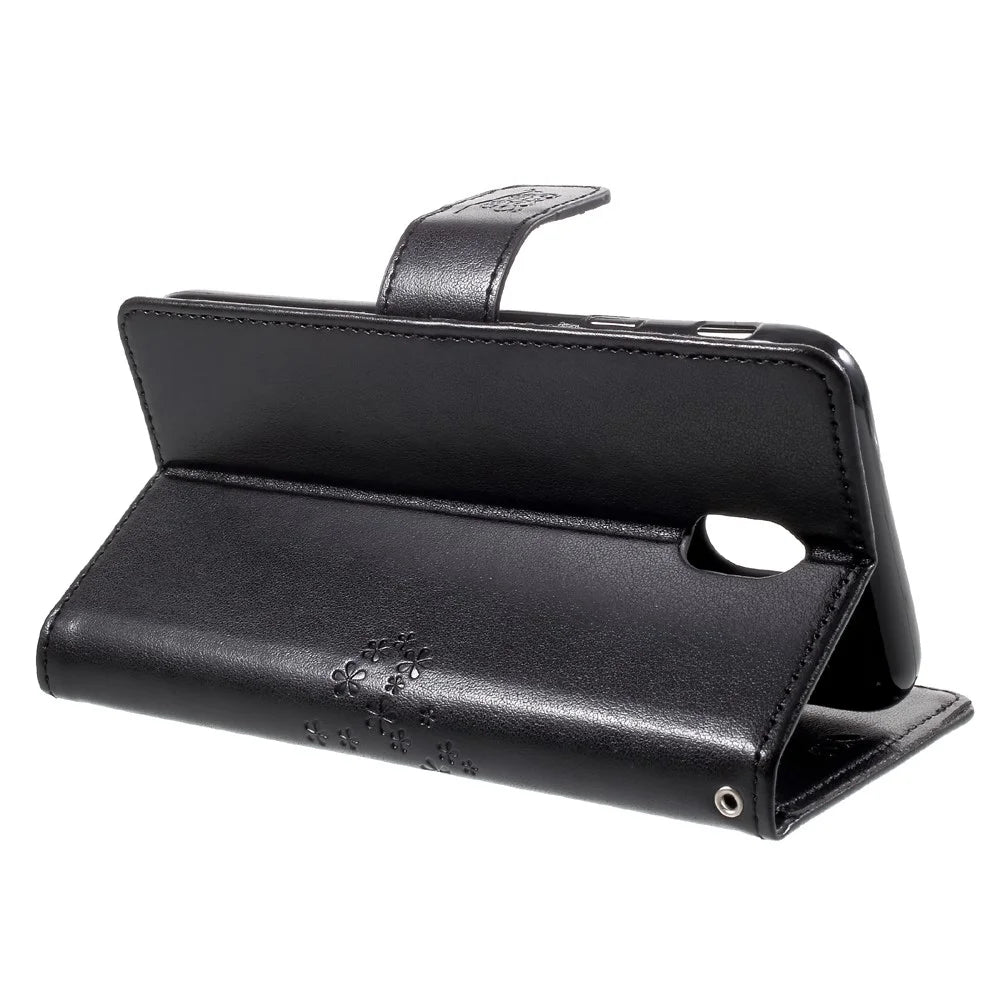 Imprint Tree Owl Magnetic Wallet PU Leather Stand Case for Samsung Galaxy J7 (2017) EU / Asia Version - Black - 4