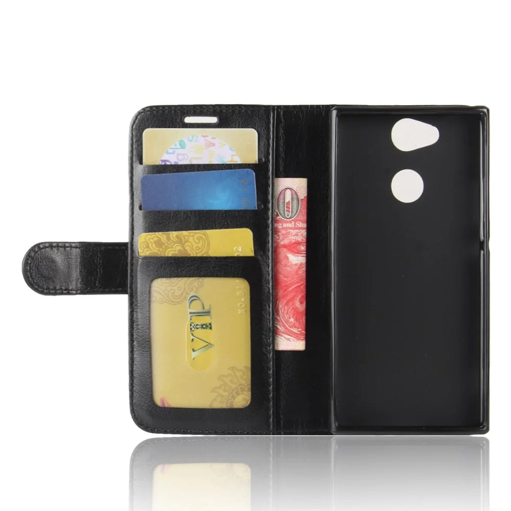 Crazy Horse Wallet Leather Cell Phone Case for Sony Xperia XA2 - Black - 4