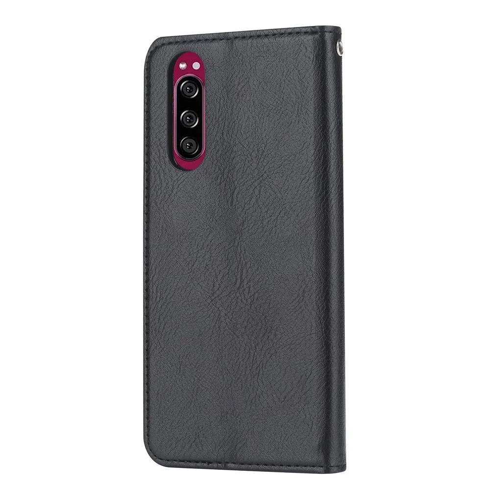 PU Leather Auto-absorbed Cell Phone Casing Shell for Sony Xperia 5 - Black - 3