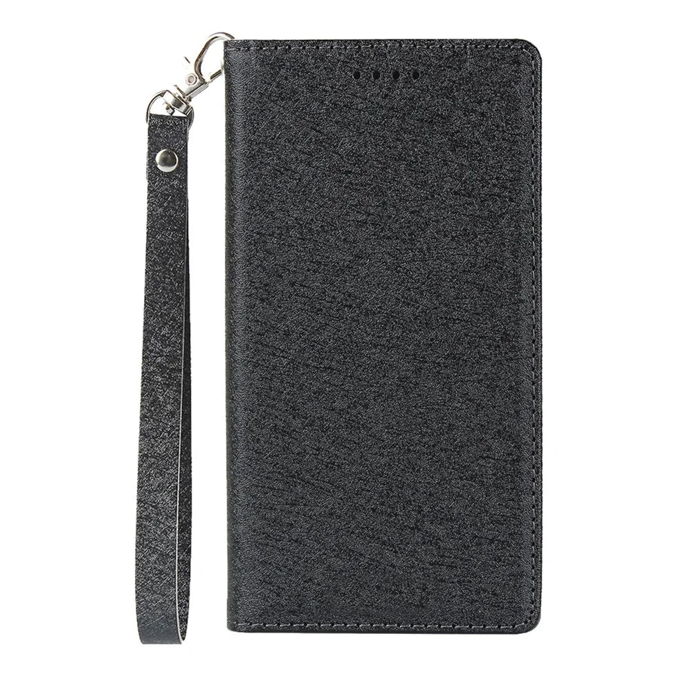 Silk Texture Leather Wallet Stand Phone Case Cover for Sony Xperia XZ2 - Black - 2