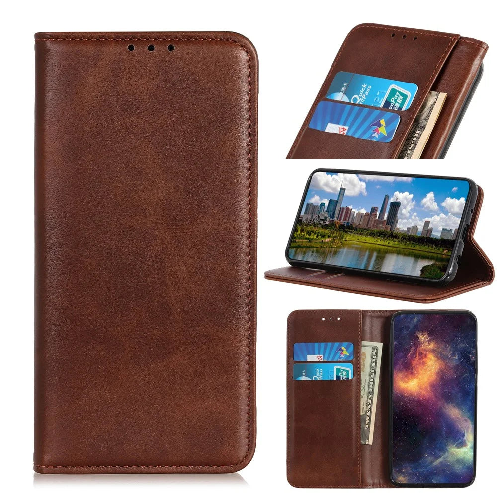 Auto-absorbed Split Leather Cover for Sony Xperia 5 II - Coffee - 1