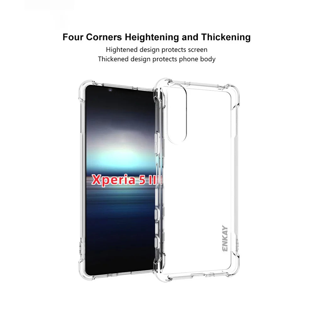 ENKAY HAT PRINCE Four Corner Thickening Anti-Slip Cover Shockproof Clear TPU Case + Tempered Glass Screen Protector for Sony Xperia 5 II - 2