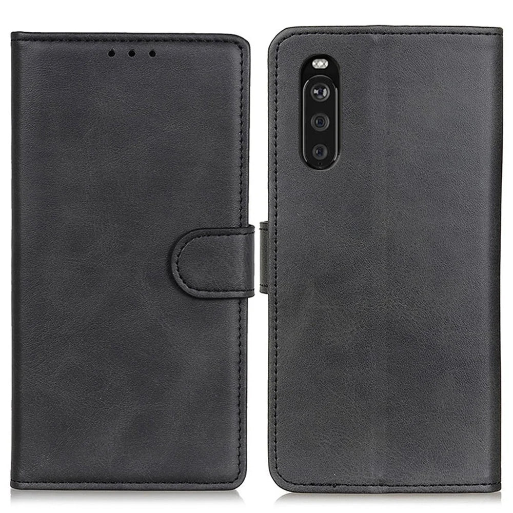 Wallet Phone Case for Sony Xperia 10 III 5G Scratch Resistant Leather Phone Shell Shockproof Flip Protective Cover - Black - 1