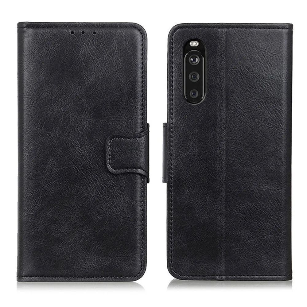 Well-Protected Crazy Horse Texture PU Leather Stand Protector Cover for Sony Xperia 10 III 5G - Black - 1
