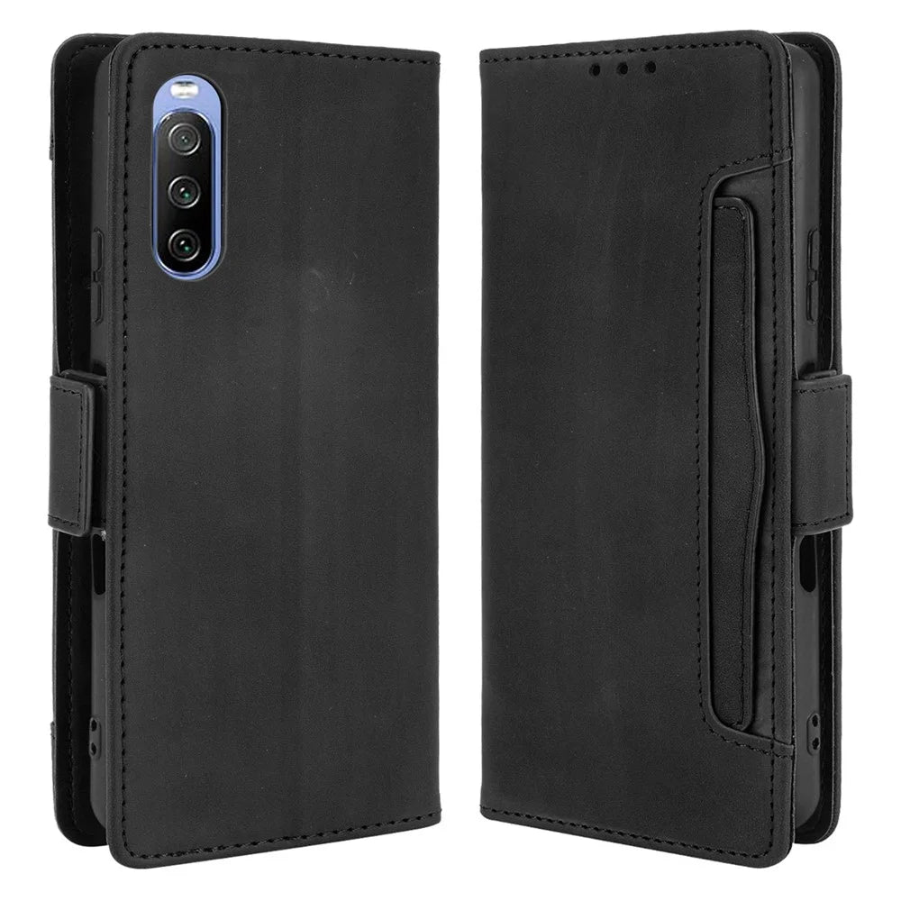 Wallet Design Multiple Card Slots Stand Leather Phone Case for Sony Xperia 10 III 5G / Xperia 10 III Lite - Black - 1