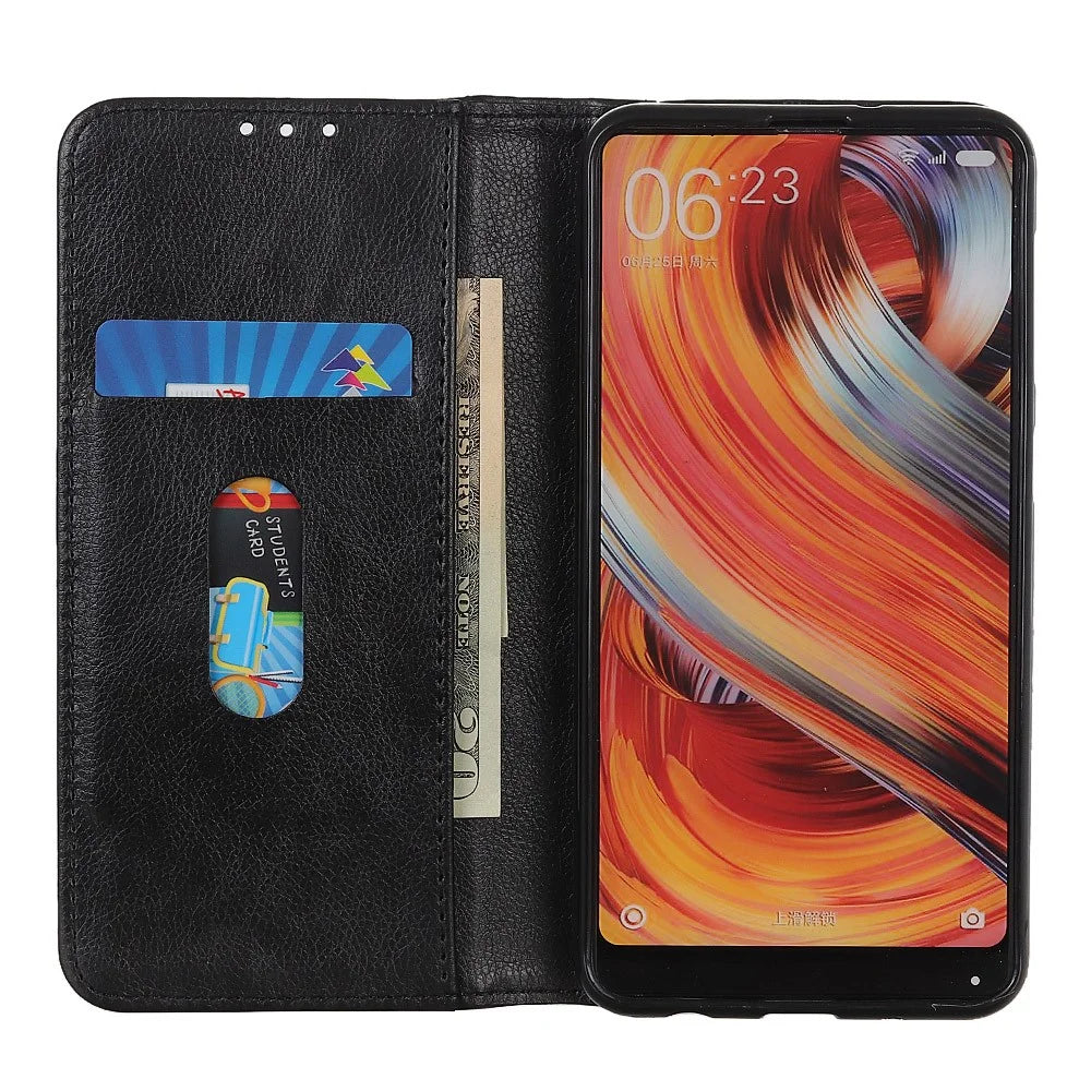 Auto-absorbed Litchi Texture Split Leather Case Stand Cover with Wallet for Sony Xperia 5 III 5G - Black - 2