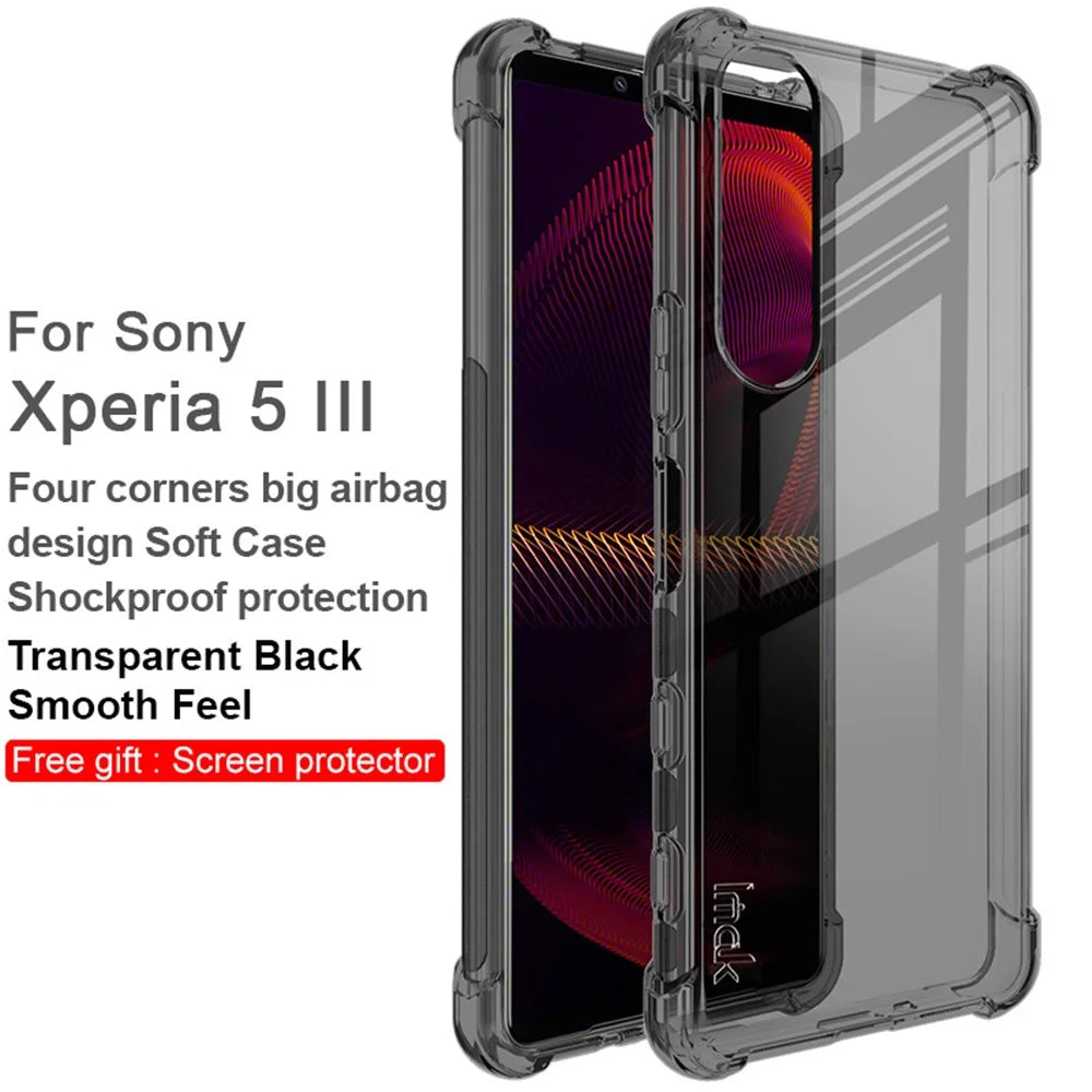 IMAK Airbag Shock-resistant TPU Soft Mobile Phone Case Cover with Screen Protector for Sony Xperia 5 III 5G - Transparent Black - 2