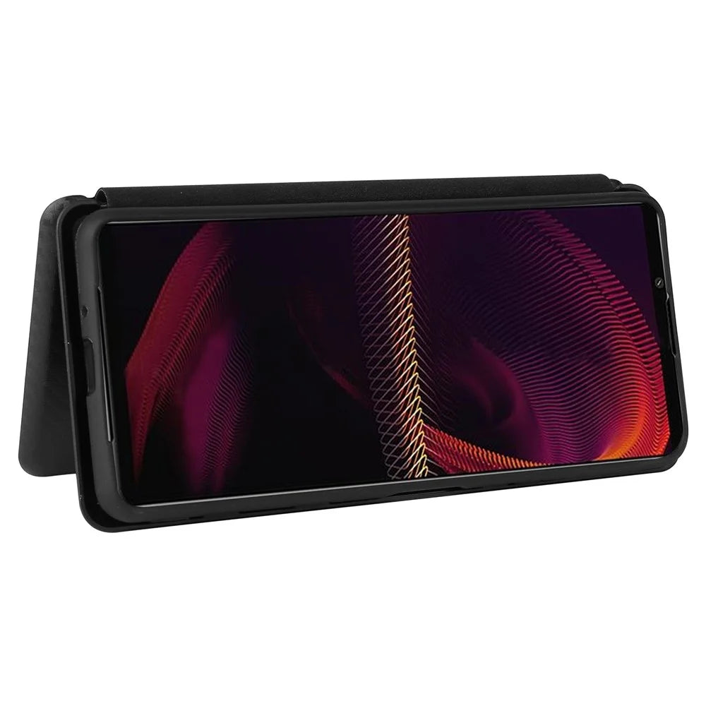 Stand Phone Cover for Sony Xperia 5 III 5G Carbon Fiber Texture Auto-absorbed Cell Phone Case - Black - 4