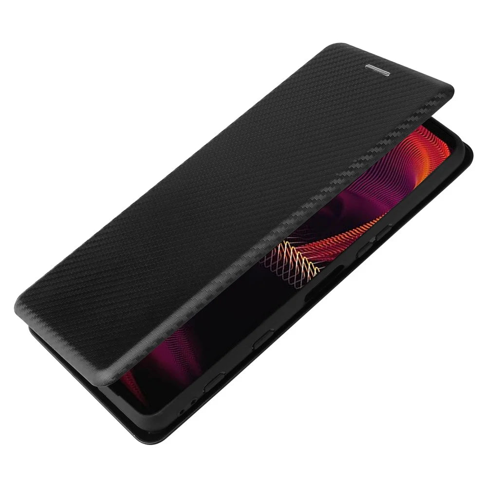 Stand Phone Cover for Sony Xperia 5 III 5G Carbon Fiber Texture Auto-absorbed Cell Phone Case - Black - 7