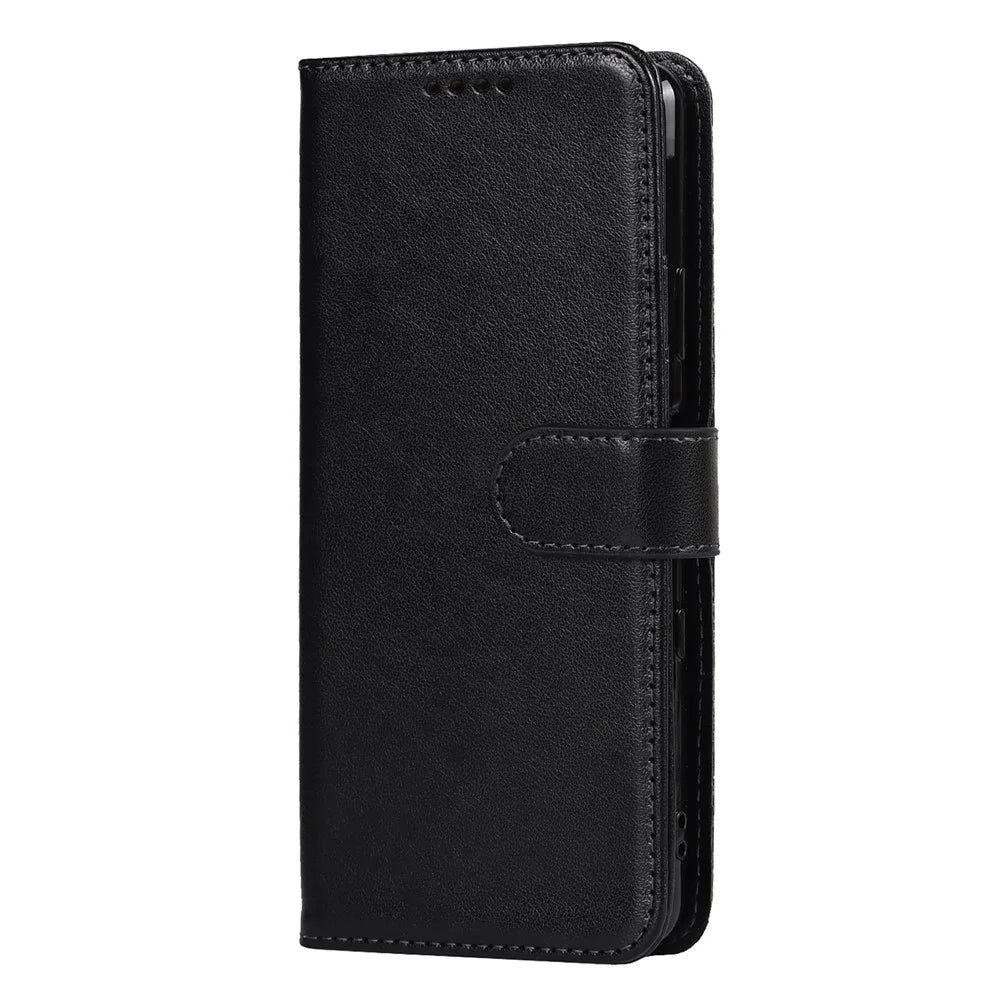 R61 Texture Felled Seam Phone Case PU Leather Anti-scratch Well-protected Wallet Stand Shell with Strap for Sony Xperia 10 III 5G/Xperia 10 III Lite - Black - 2