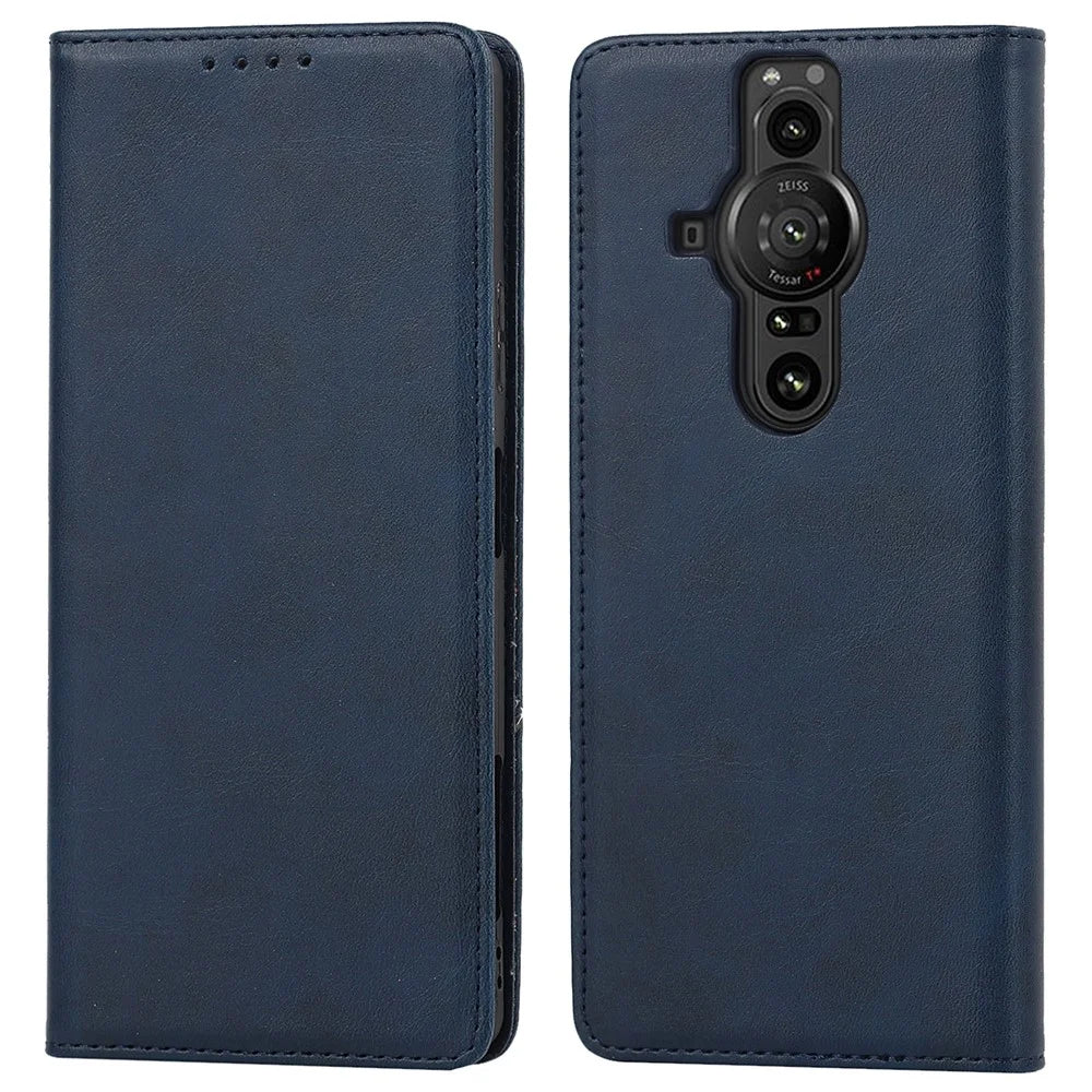 For Sony Xperia Pro-I Auto-absorbed TPU+PU Leather Phone Protective Cover Wallet Stand Function Phone Case - Dark Blue - 1