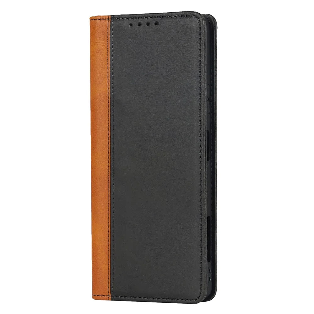 For Sony Xperia Pro-I Bi-color Splicing Magnetic Auto-absorbed PU Leather Phone Case with Wallet Stand - Black/Yellow - 2