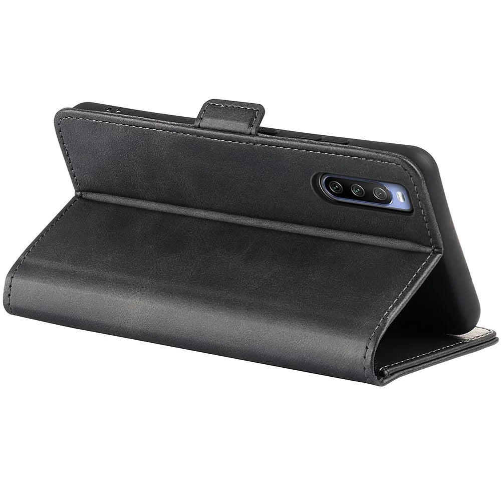 For Sony Xperia 10 IV Folio Flip Textured PU Leather Phone Case Stand Wallet Design Well-protected Cell Phone Cover - Black - 5
