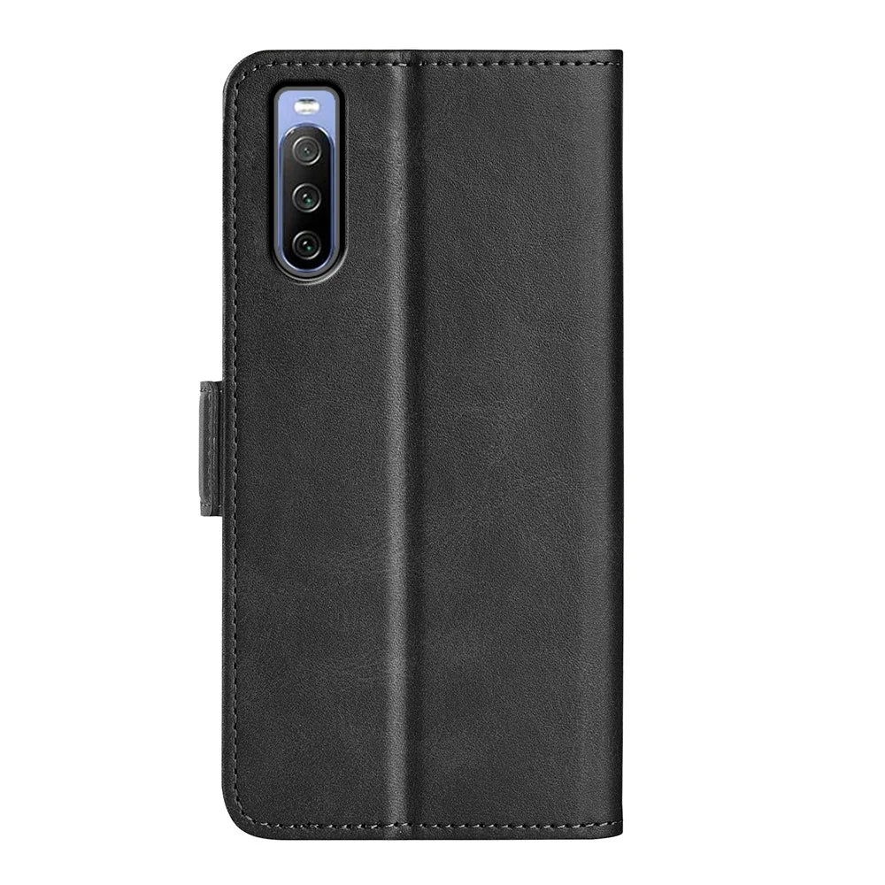 For Sony Xperia 10 IV Folio Flip Textured PU Leather Phone Case Stand Wallet Design Well-protected Cell Phone Cover - Black - 7