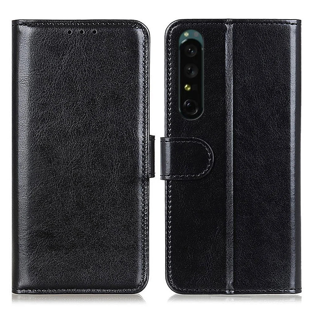 For Sony Xperia 1 IV Leather Protective Cover Crazy Horse Texture Wallet Function Horizontal Stand Flip Case - Black - 1
