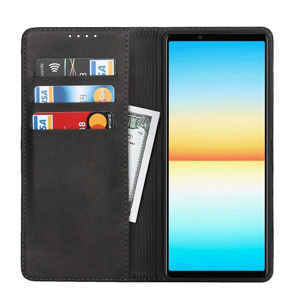 Phone Case for Sony Xperia 10 IV, Magnetic Closure Wallet Stand Cell Phone Covering Shell - Black - 2