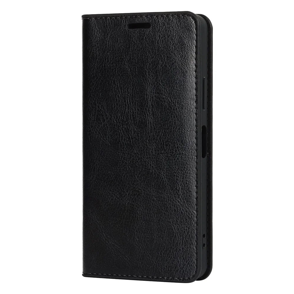 For Sony Xperia Ace III Genuine Leather Phone Case, Anti-scratch Wallet Stand Crazy Horse Texture Shell - Black - 7