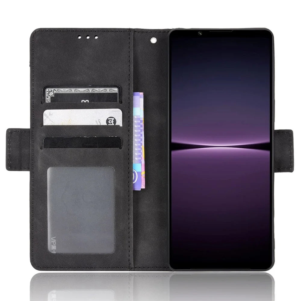 Anti-scratch Phone Bag Case for Sony Xperia 1 IV, Magnetic Flip Wallet Style Stand Shockproof PU Leather Phone Cover - Black - 2