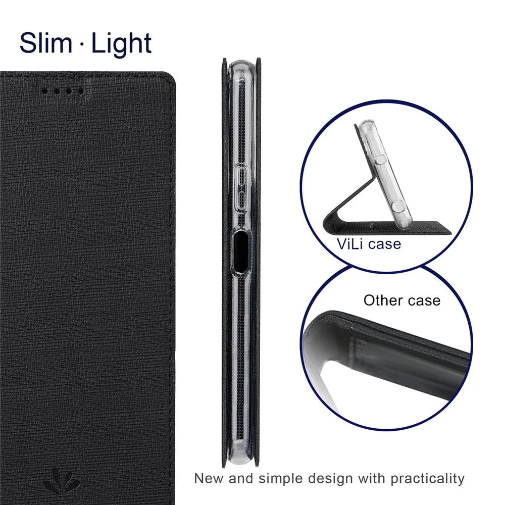 VILI DMX Series for Sony Xperia Ace III PU Leather Card Slot Protective Cover Stand Flip Phone Case - Black - 5