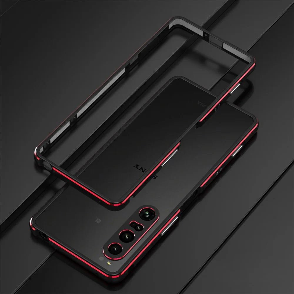 For Sony Xperia 1 IV 5G Bumper Case Metal Frame Shock Absorbent Bumper Cover with Camera Lens Protector - Black/Red - 2