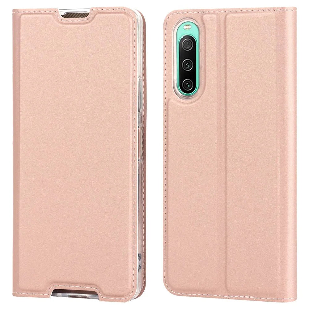 All-round Protection Leather Case for Sony Xperia 10 IV 5G, Magnetic Auto Closing Stand Anti-scratch Phone Cover - Rose Gold - 1