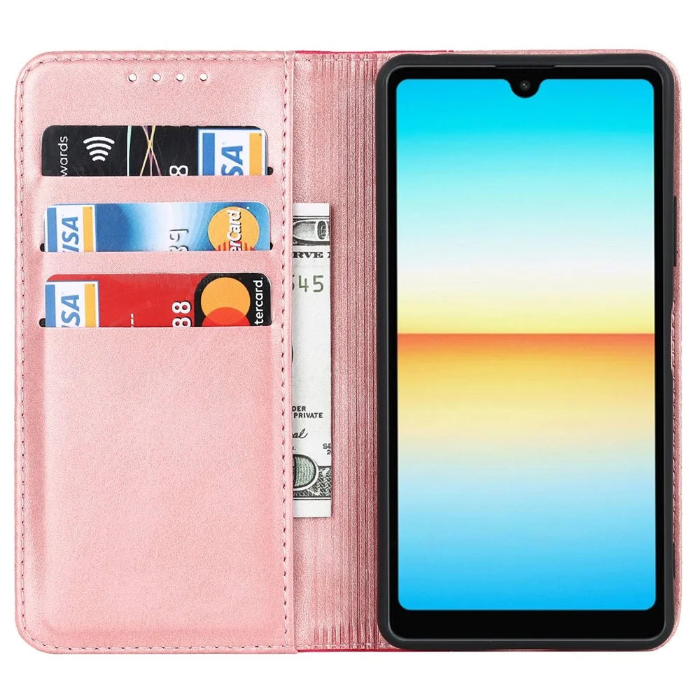 For Sony Xperia Ace III 5G Anti-fall Phone Cover Bi-color Splicing Magnetic Auto-absorbed PU Leather Phone Case with Wallet Stand -  Rose Gold/Rose - 2