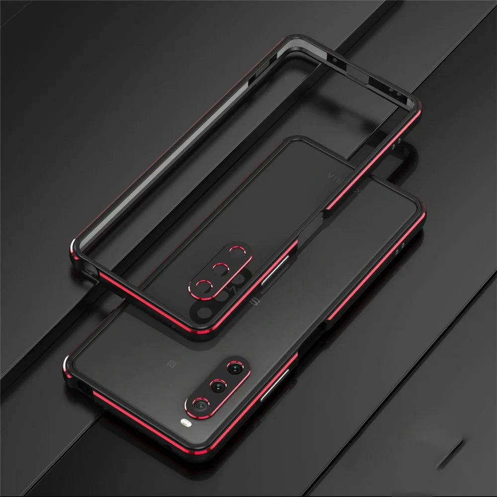 For Sony Xperia 10 IV 5G Anti-scratch Phone Case Metal Frame Shock Absorbent Bumper Cover with Camera Lens Protector - Black / Red - 2