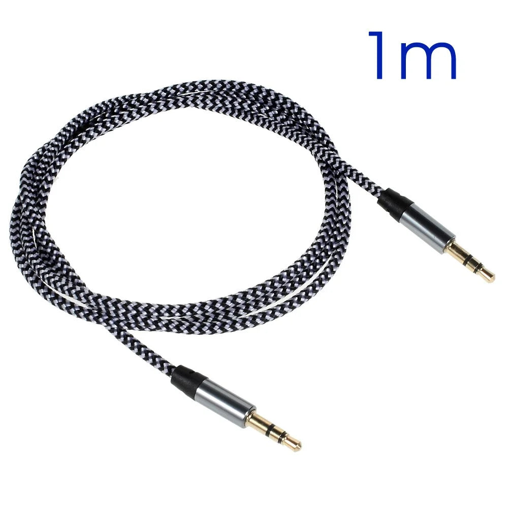 Nylon Woven 3.5mm Male to Male Stereo Audio AUX Cable Connection Cord - Black - 1