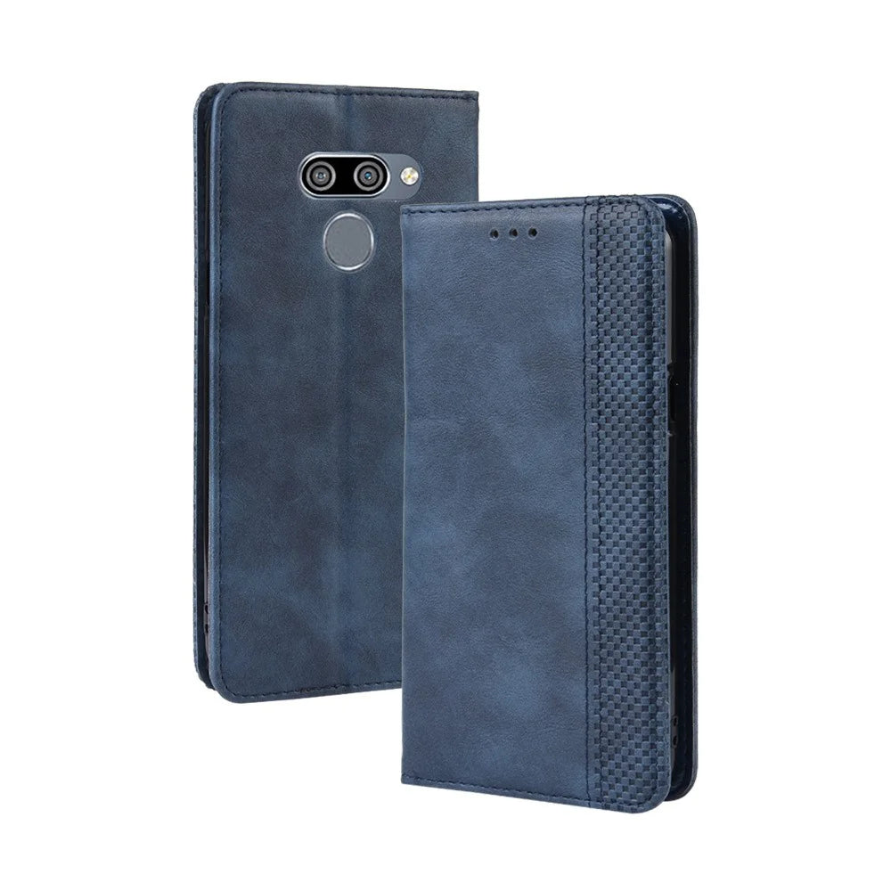 Vintage Style Leather Wallet Case for LG K50/Q60 - Blue - 2