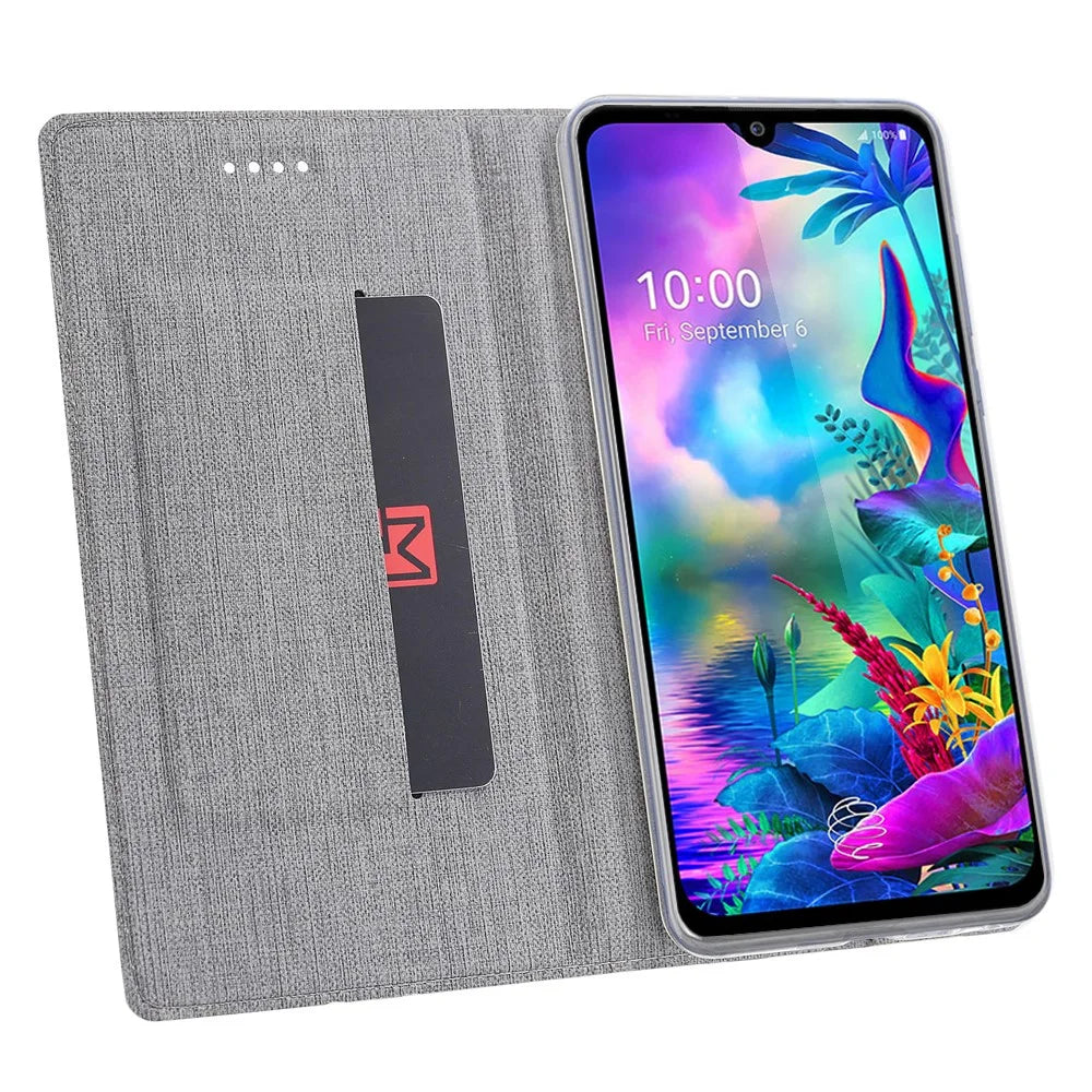 VILI DMX Cross Texture Leather Stand Case with Card Slot for LG G8X ThinQ / V50s ThinQ - Grey - 2