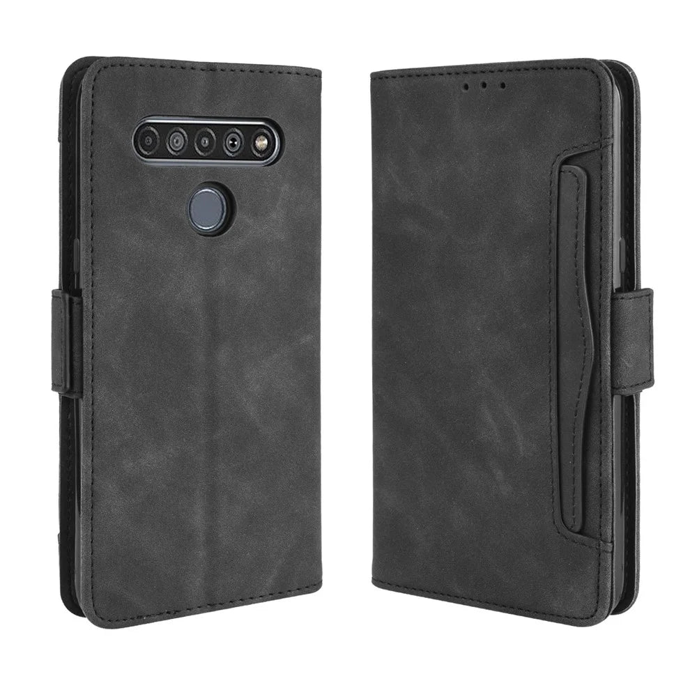 Stand PU Leather Cover with Multiple Card Slots for LG K61 - Black - 2