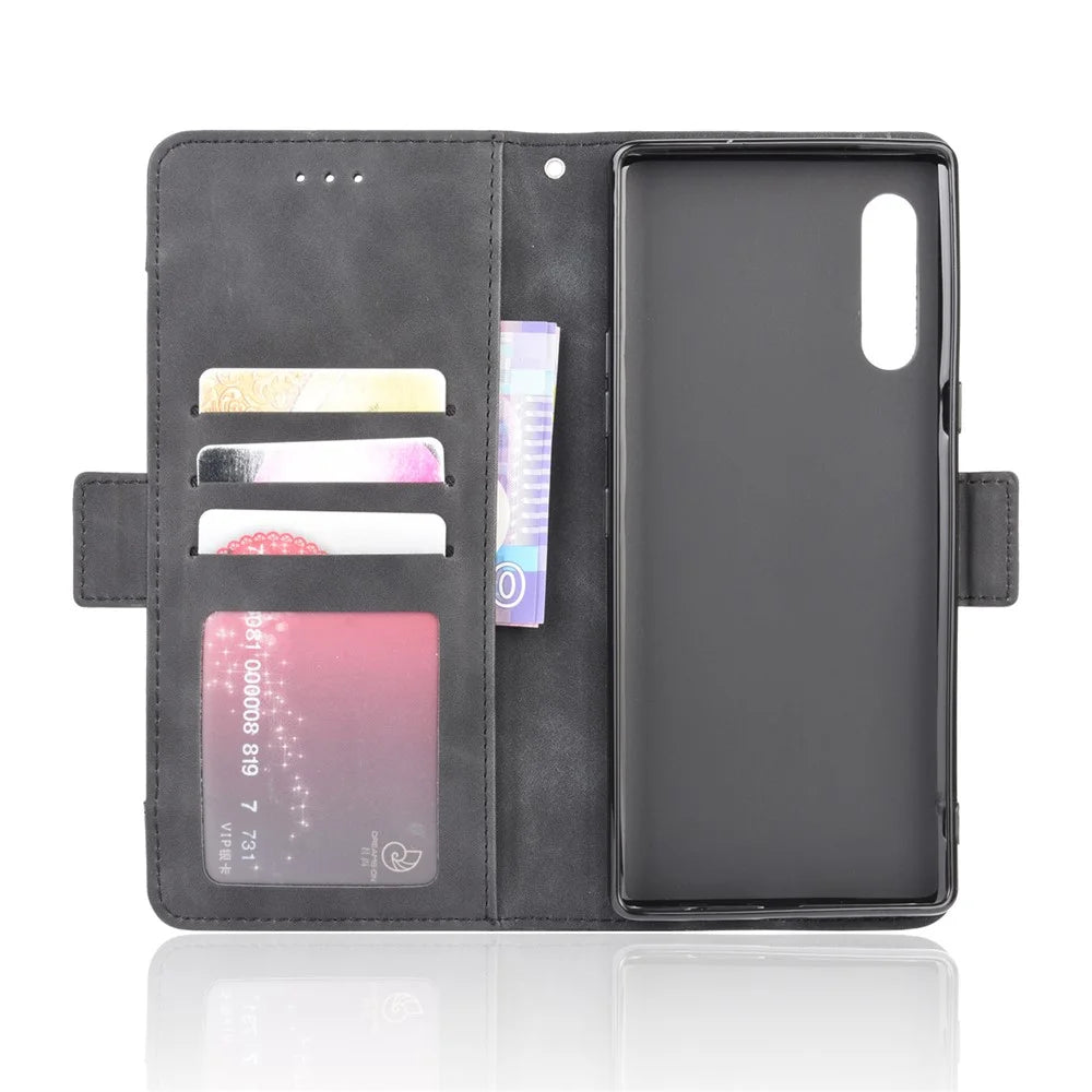 Wallet Leather Phone Case with Multiple Card Slots for LG Velvet - Black - 5
