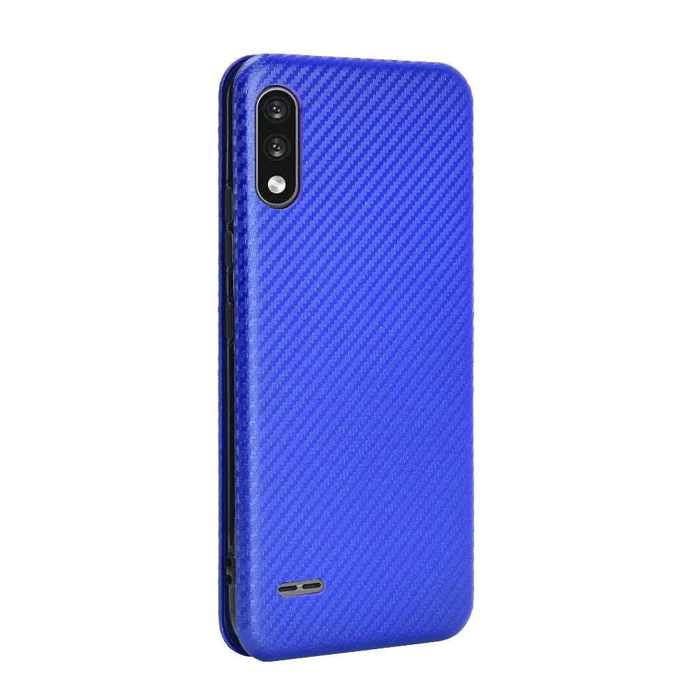 Carbon Fiber Skin Leather Auto-absorbed Phone Cover for LG K22 - Blue - 6