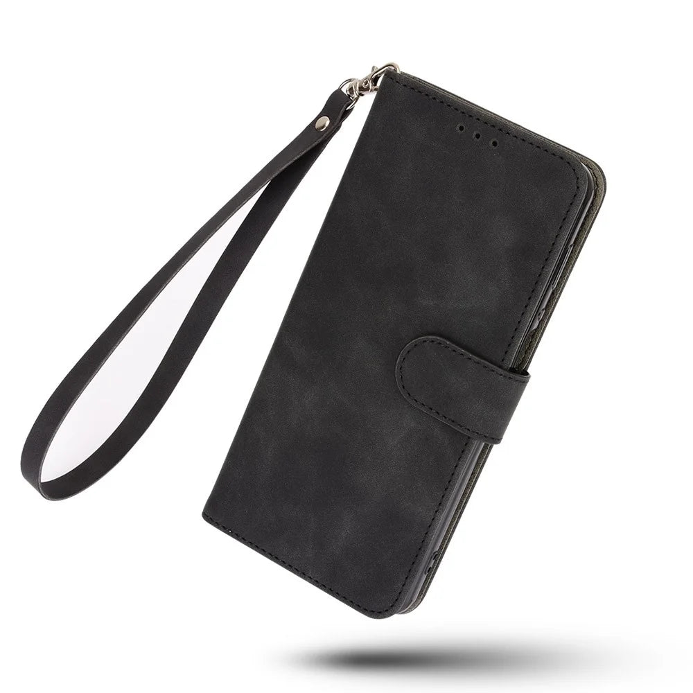 Skin-touch PU Leather Wallet Cell Phone Case for LG Wing 5G - Black - 6