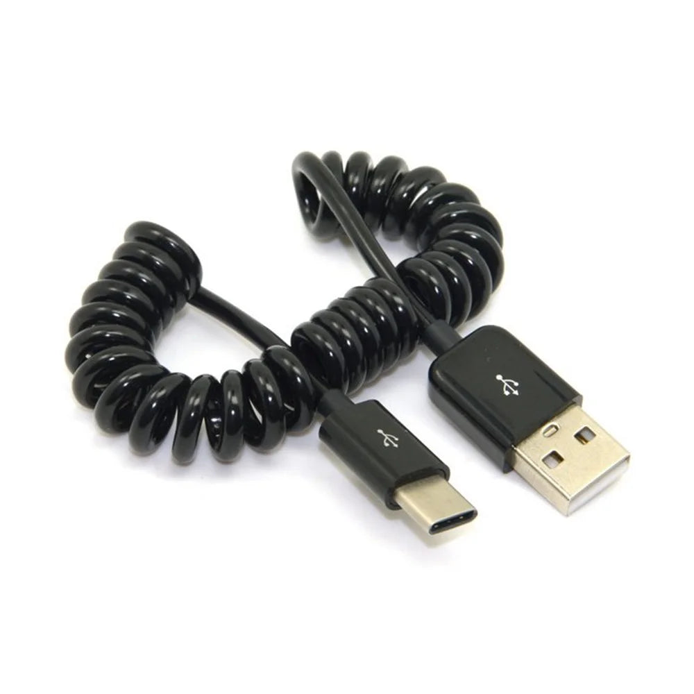 1M Coil Cord USB 3.1 Type C Male to Standard USB 2.0 A Male Data Cable for Nokia N1 Tablet Mobile Phone - Black - 2