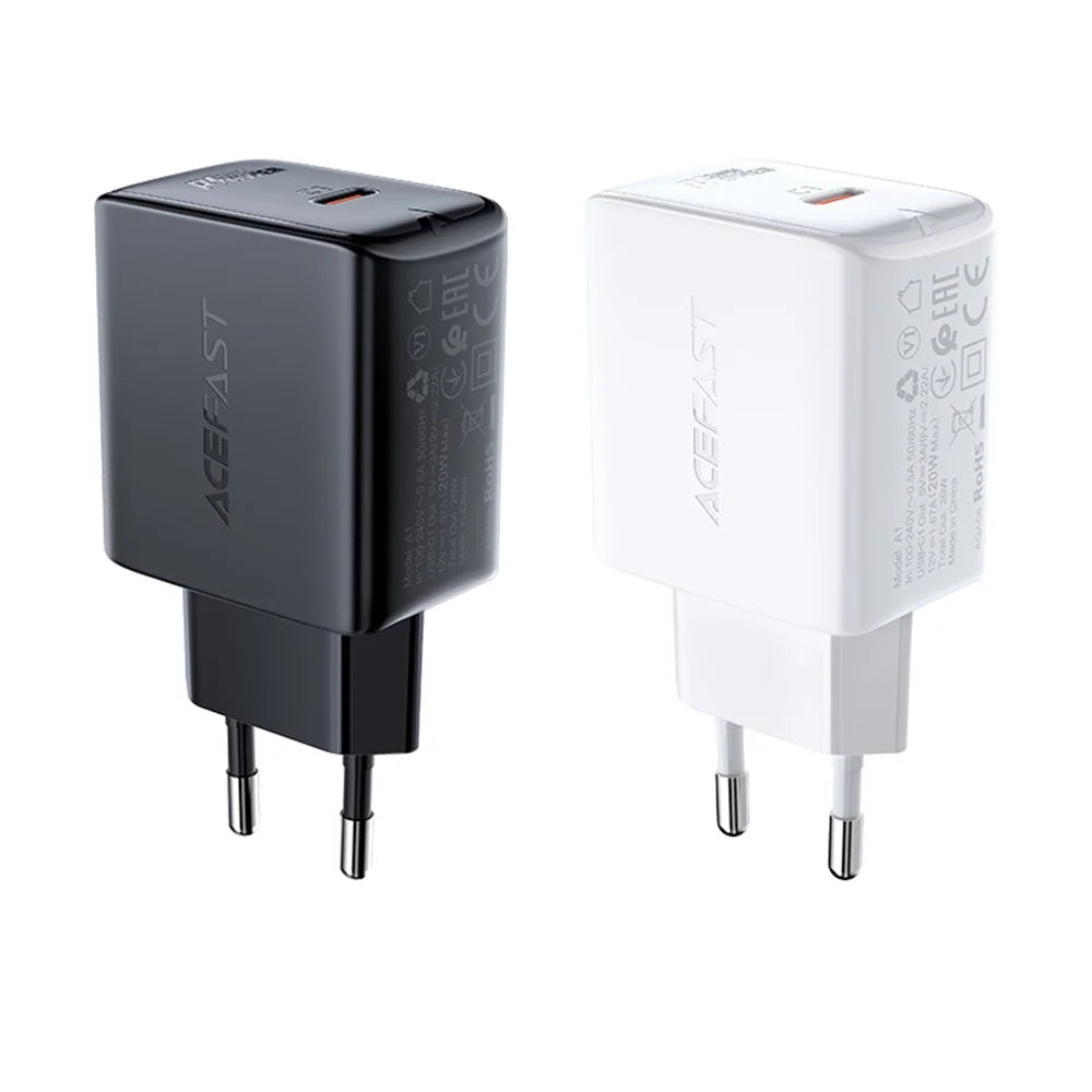 ACEFAST A1 PD20W USB C Single Port Portable Charger Adapter Charging Block Wall Power Plug EU Plug - Black - 2