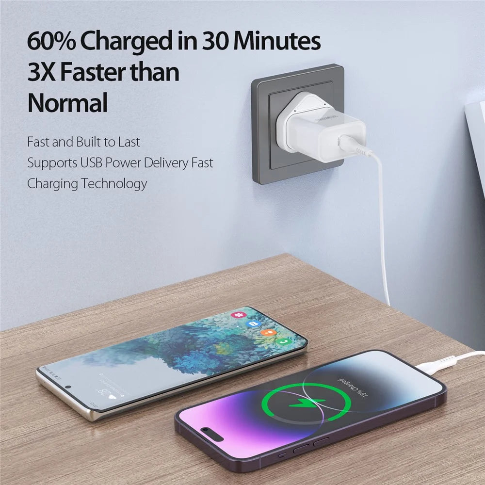 DUZZONA T3 PD 20W Wall Charger Fast Charging Adapter Type-C Single Port Travel Charger, UK Plug - 3