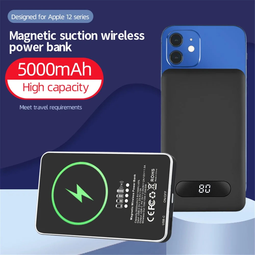 5000mAh Fast Charging Magnetic Wireless Charger External Battery Power Bank for iPhone 12 Series - Black - 2