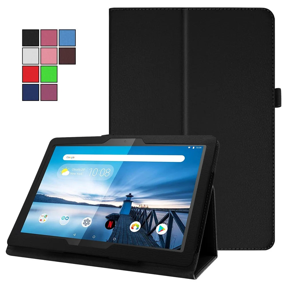 Anti-scratch Shockproof Litchi Texture Leather Stand Protective Phone Case Cover for Lenovo Tab M10 TB-X605F - Black - 2