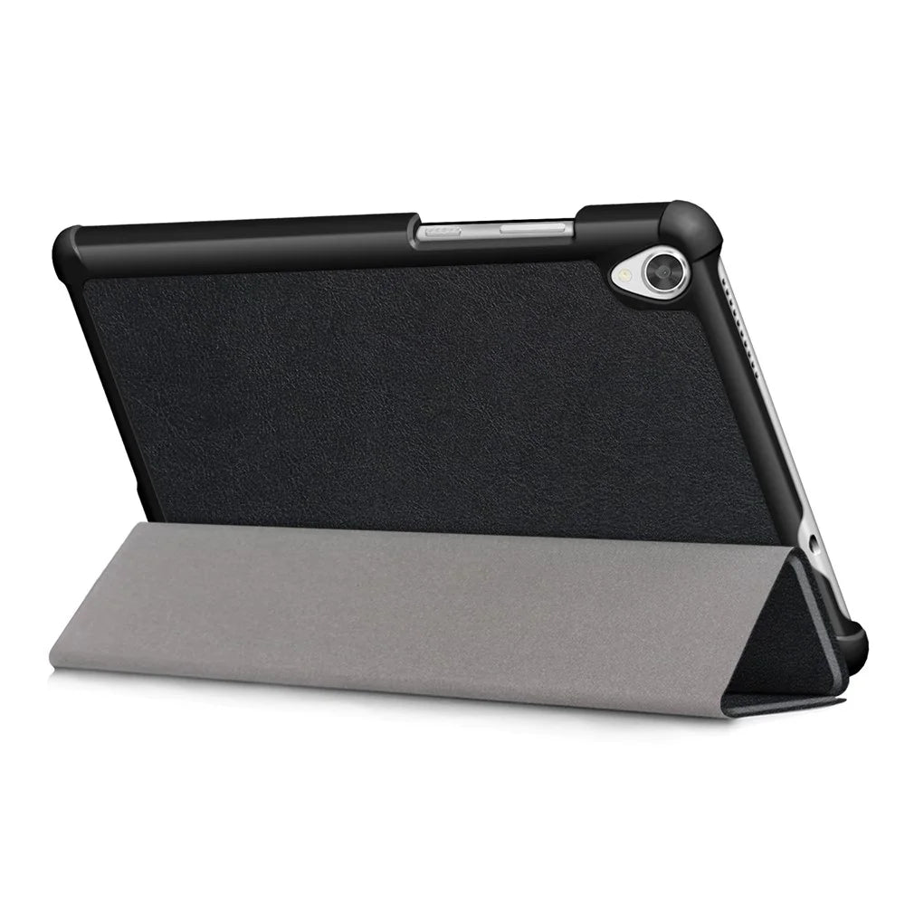 Litch Skin PU Leather Tri-fold Stand Tablet Case for Lenovo Tab M8 TB-8505 - Black - 7