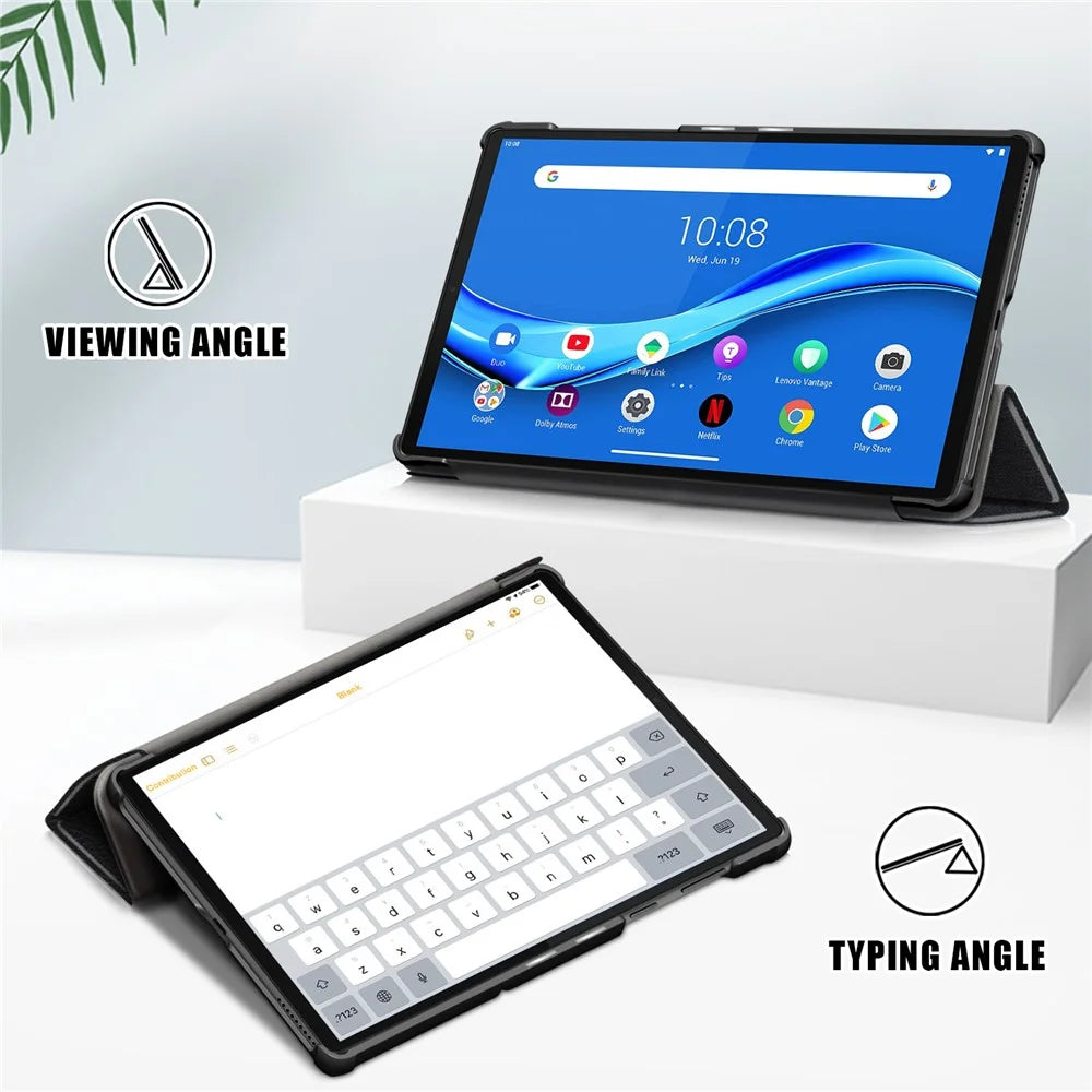 Textured Leather Tri-fold Stand Case Auto-Wake/Sleep Smart Tablet Cover Ultra Slim for Lenovo Smart Tab M10 FHD Plus/Tab M10 Plus TB-X606F - Black - 2