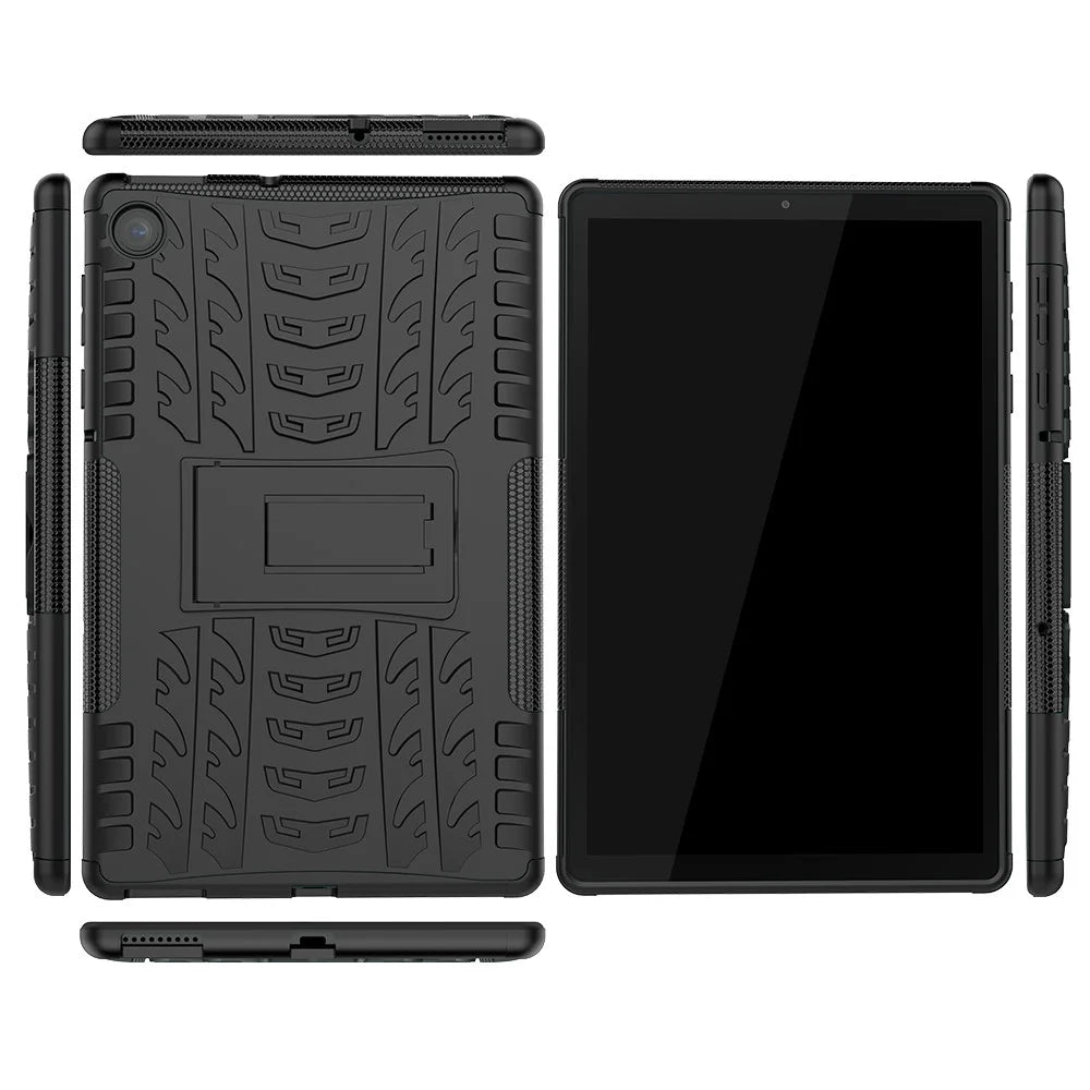 Cool Tyre Pattern PC + TPU Tablet Back Case with Kickstand for Lenovo Tab M10 Plus TB-X606F / Tab K10 - Black - 2