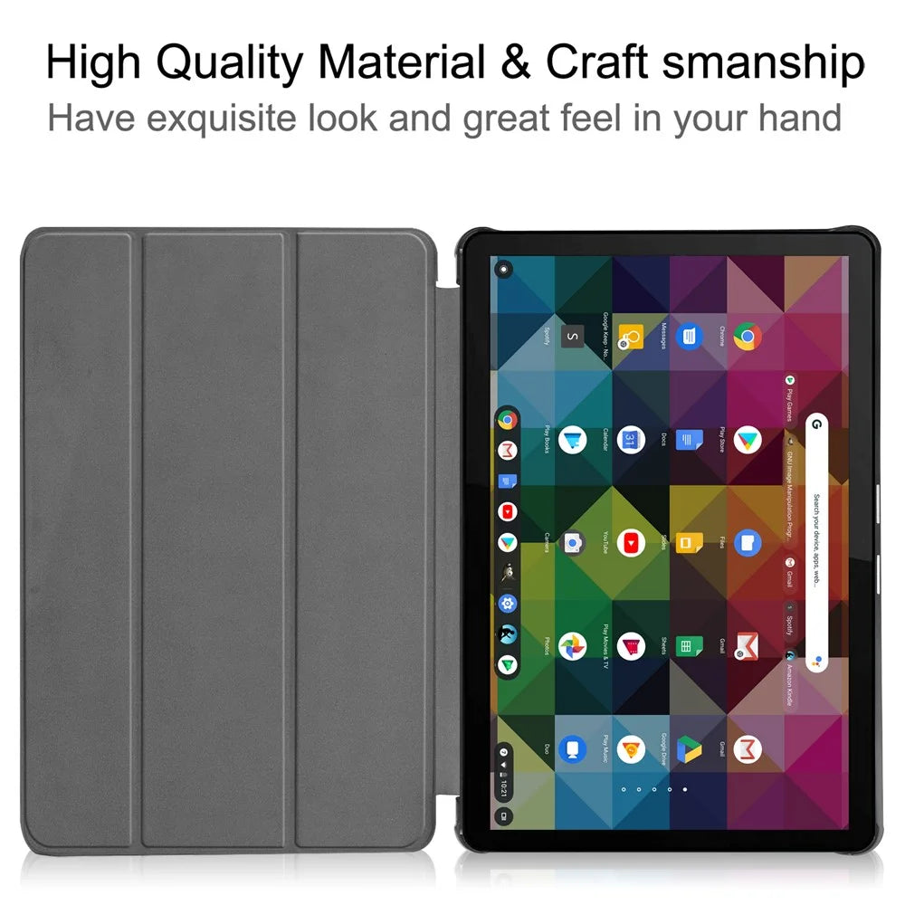 Litch Skin PU Leather Tri-fold Stand Shell for Lenovo Chromebook Duet Tablet Case - Black - 4
