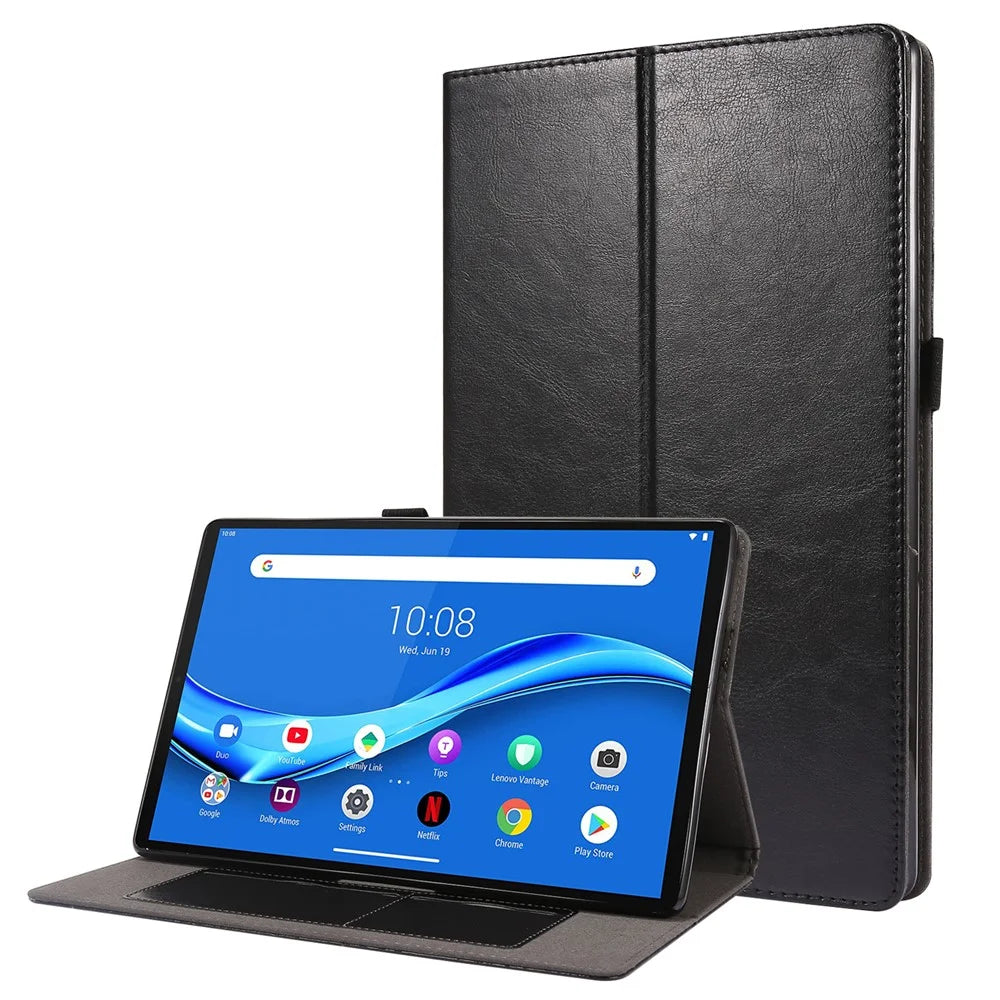 Crazy Horse Texture Leather Two-Fold Design Cover Case for Lenovo Tab M10 Plus - Black - 1