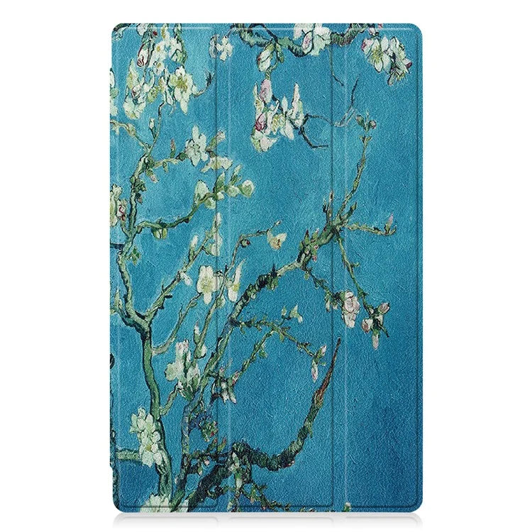 Tri-fold Stand + Pen Slot + Pattern Printing Leather Case for Lenovo Tab M10 HD Gen 2 TB-X306F / TB-X306X - Peach Blossom - 3