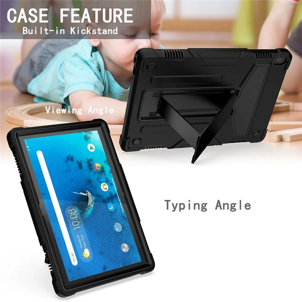 Shock Absorption Silicone + PC Tablet Hybrid Case with Folding Kickstand for Lenovo Tab M10 TB-X605F/X505 - All Black - 4