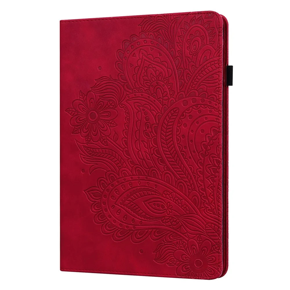 Imprinted Flower Pattern Leather Wallet Stand Tablet Protective Case for Lenovo Tab M10 Plus - Red - 3