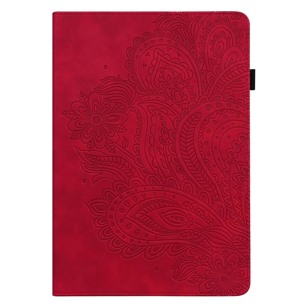 Imprinted Flower Pattern Leather Wallet Stand Tablet Protective Case for Lenovo Tab M10 Plus - Red - 4